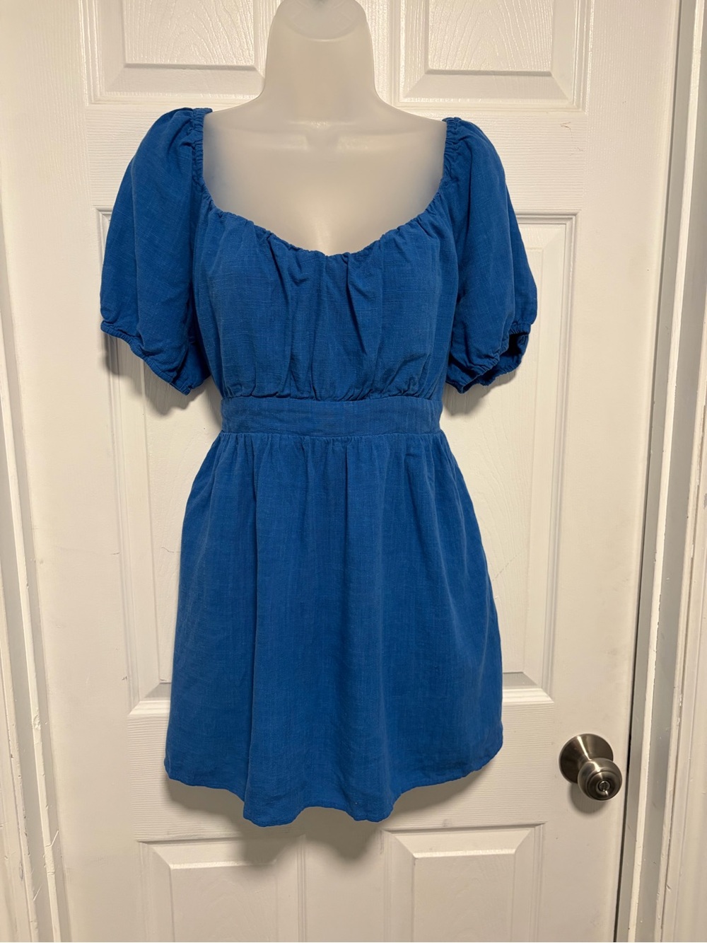 Effortlessly Endearing Blue Puff Sleeve Smocked Mini Dress